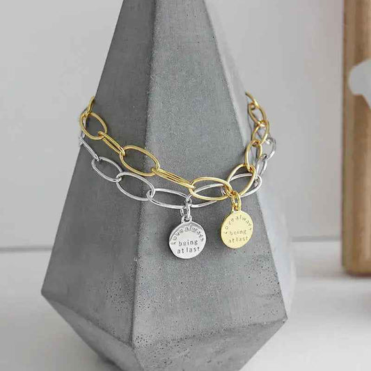 Eleanor's Round Plate Silver Chain Bracelet