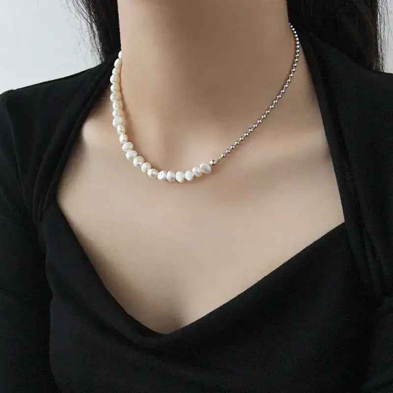 Baroque Splice Silver Pearl Necklace