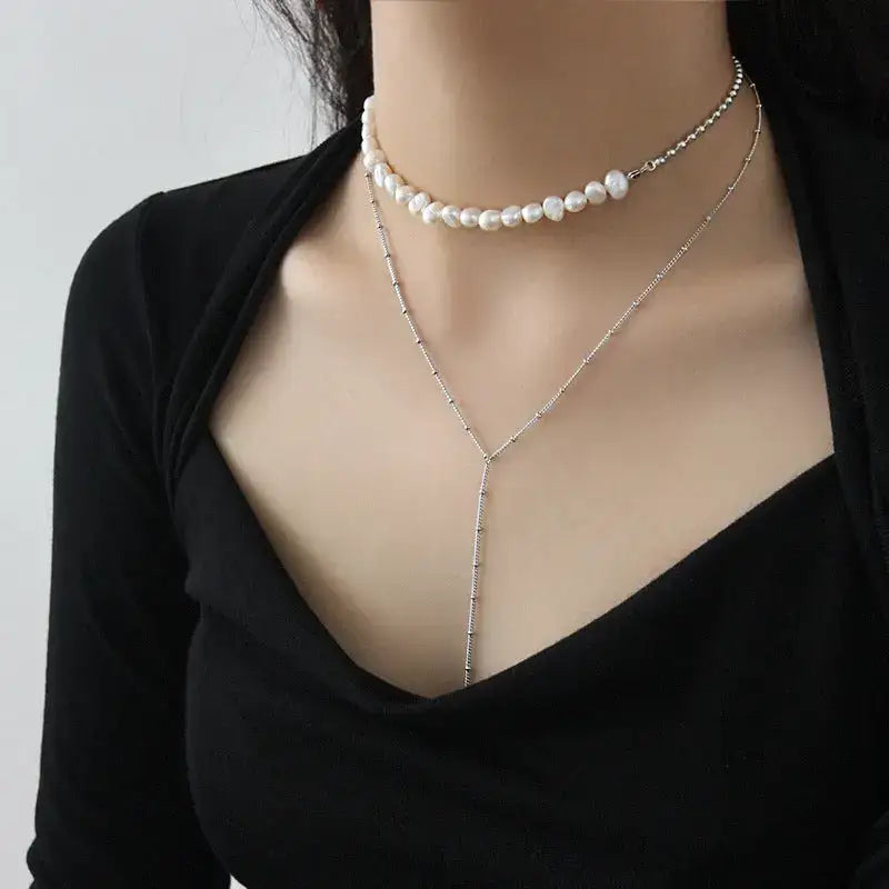 Baroque Splice Silver Pearl Necklace