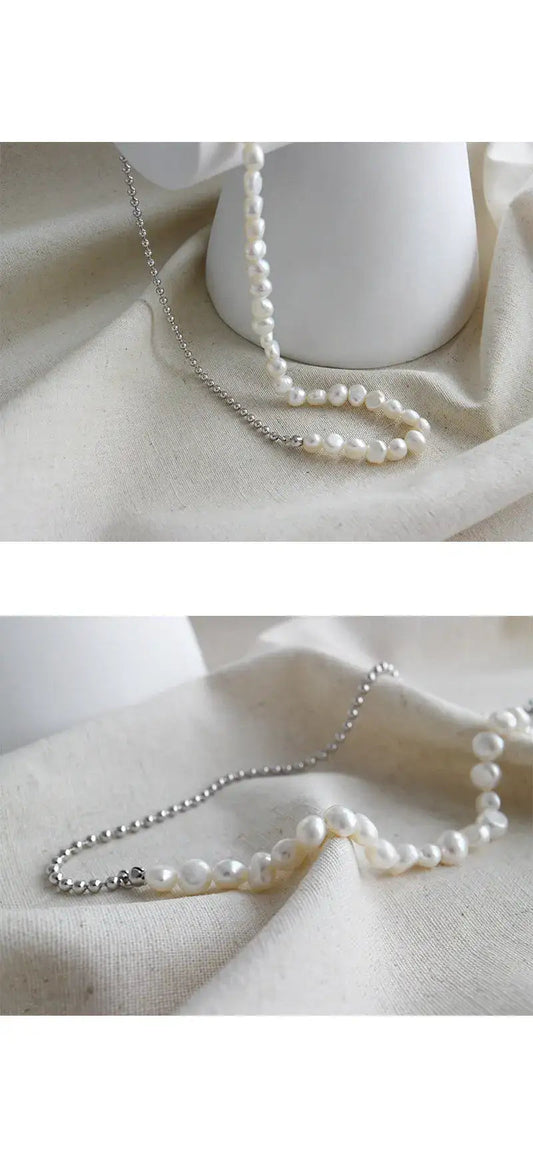 Baroque Splice Silver Pearl Necklace