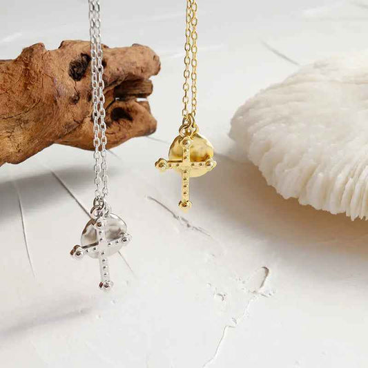 Geometric Silver Cross Pendant Necklace