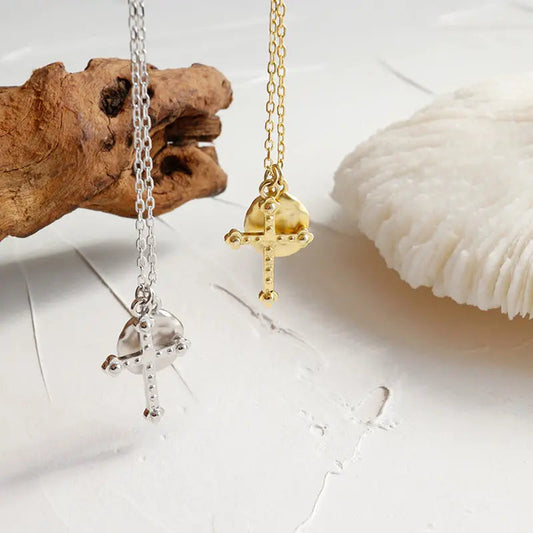 Geometric Silver Cross Pendant Necklace