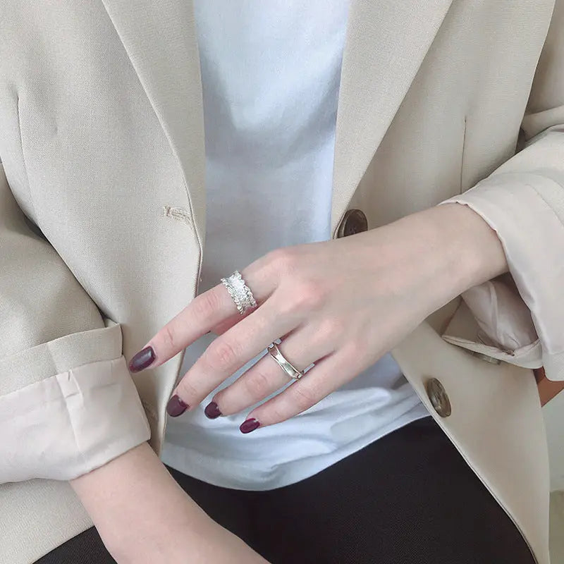 ARIELLA'S WAVE SAND SURFACE SILVER RING - OPHRASTUDIO