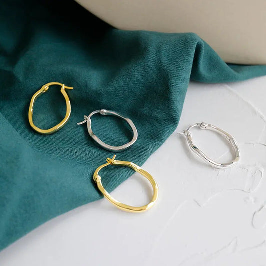 Irregular Round Silver Hoop Earrings