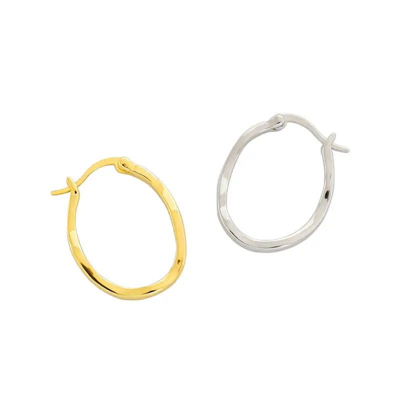 Irregular Round Silver Hoop Earrings