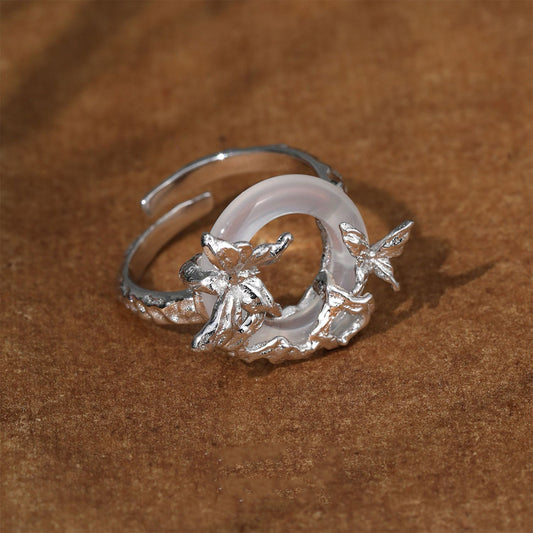 Butterfly Halo Agate Silver Ring OPHRASTUDIO