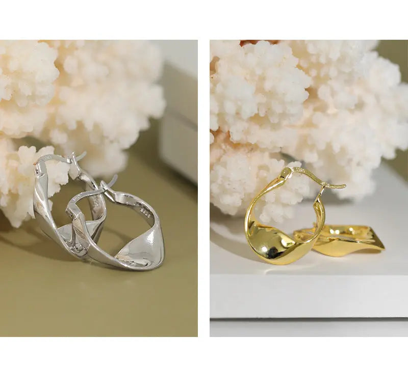 Twisted Silver Hoop Earrings