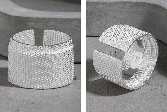 Athena's Bandage Texture Silver Statement Ring OPHRASTUDIO