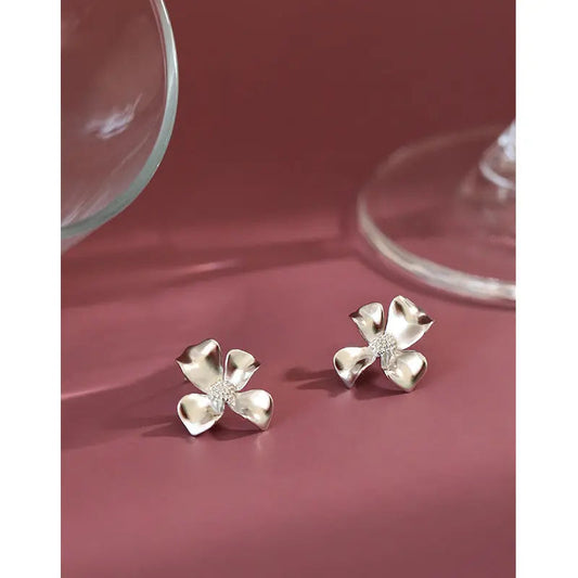 Simple Silver Flower Stud Earrings