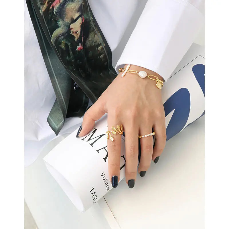 Baroque Chain Silver Pearl Ring