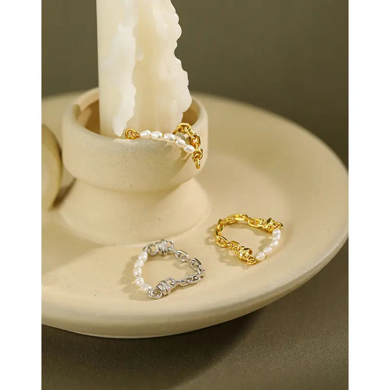 BAROQUE PEARL CHAIN RING - OPHRASTUDIO