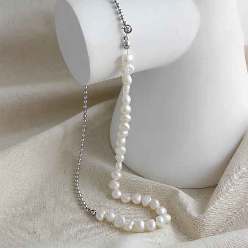 Baroque Splice Silver Pearl Necklace