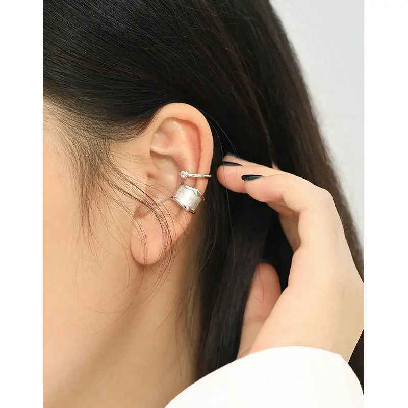 Sand Surface Sterling Silver Ear Cuff Earring