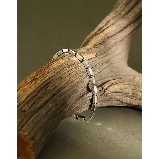 Calliope's Retro Geometric Square Silver Chain Bracelet