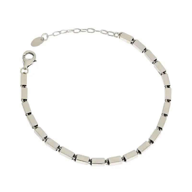 Calliope's Retro Geometric Square Silver Chain Bracelet