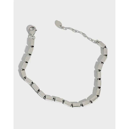 Calliope's Retro Geometric Square Silver Chain Bracelet