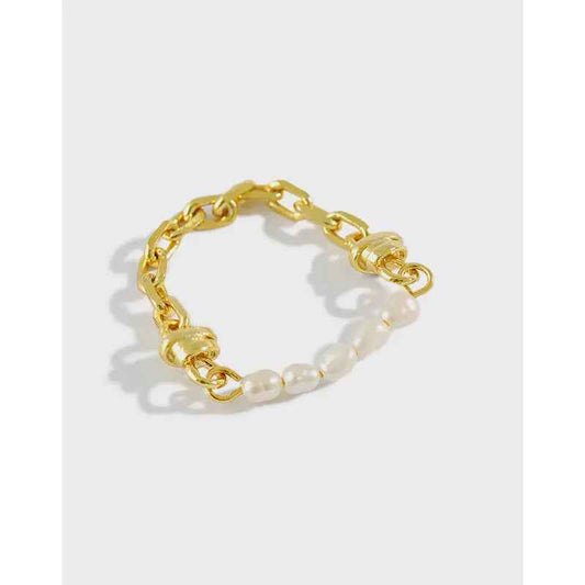 Baroque Chain Silver Pearl Ring