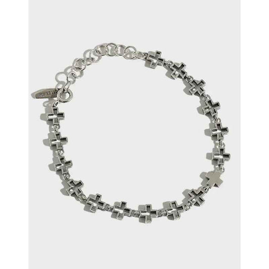 Isolde's Retro Cross Silver Chain Bracelet