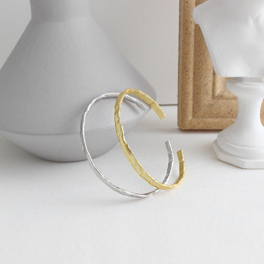 Aurora's Whisper Golden Foil Silver Cuff Bracelet