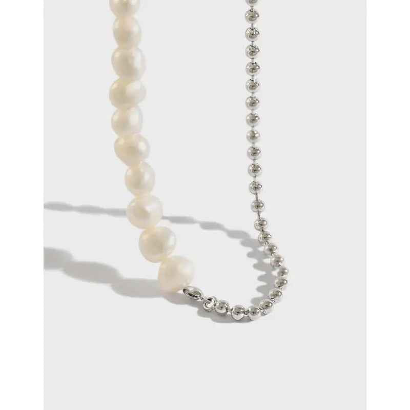 Baroque Splice Silver Pearl Necklace