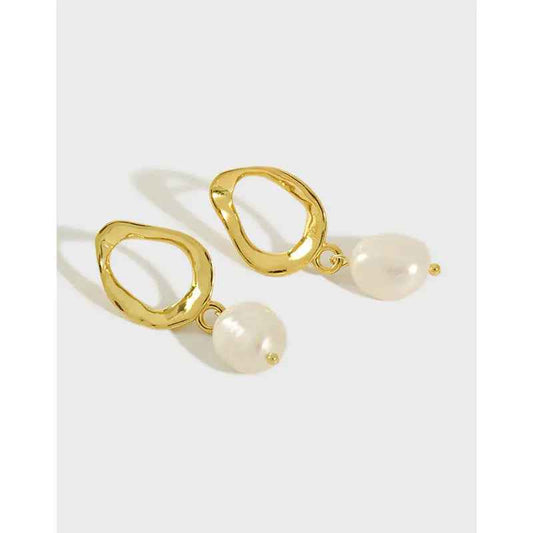 Simple Baroque Silver Pearl Drop Earrings