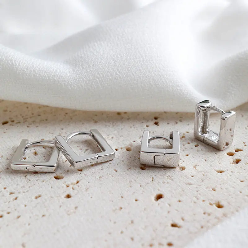 Square Solace Silver Huggie Earrings