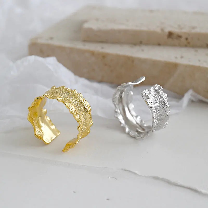 ARIELLA'S WAVE SAND SURFACE SILVER RING - OPHRASTUDIO