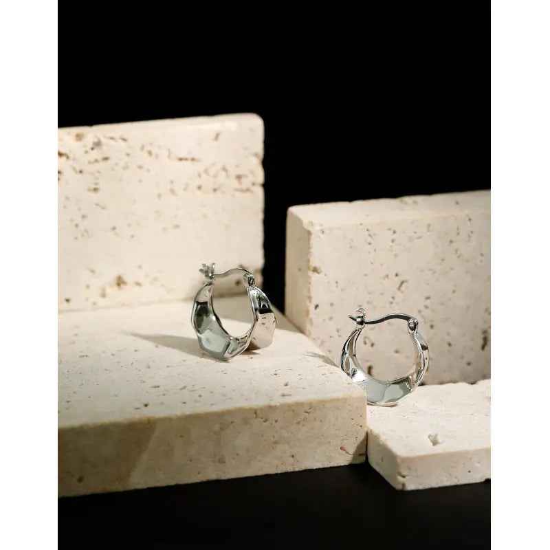Concave-Convex Surface Silver Hoop Earrings