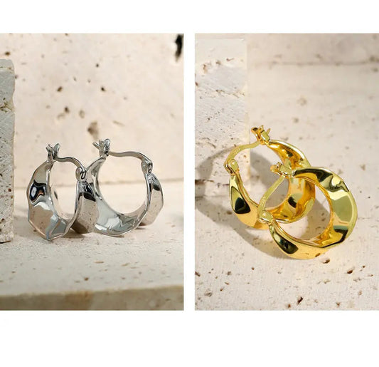 Concave-Convex Surface Silver Hoop Earrings