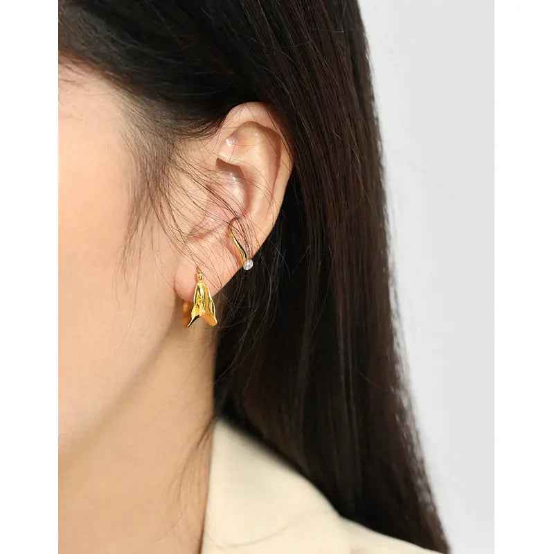 Concave-Convex Surface Silver Hoop Earrings