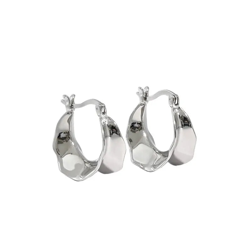 Concave-Convex Surface Silver Hoop Earrings