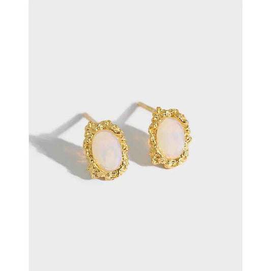 Oval Opal Silver Stud Earrings