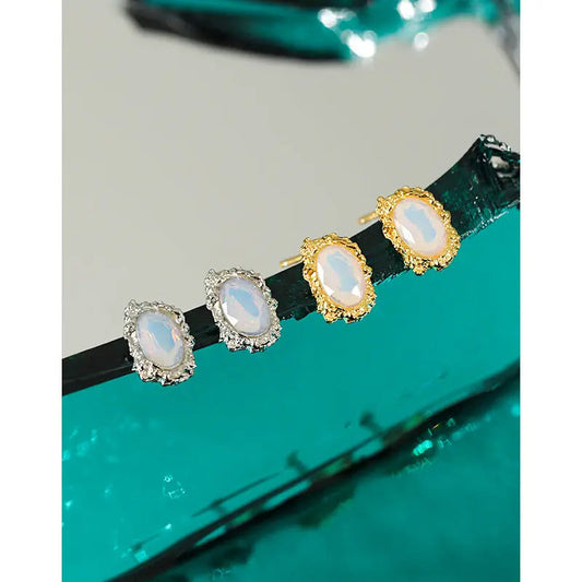 Oval Opal Silver Stud Earrings