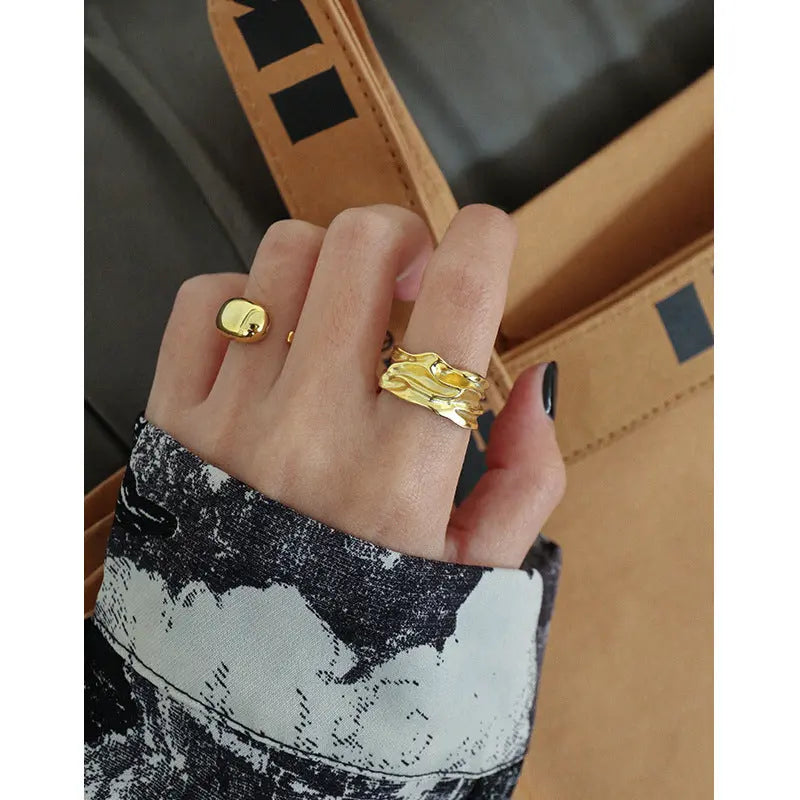 NEREID'S PLEATED TEXTURE SILVER RING - OPHRASTUDIO
