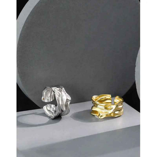Nereid's Pleated Texture Silver Statement Ring