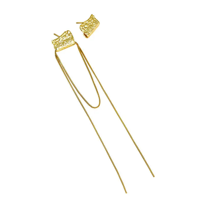 Asymmetrical Tassel Silver Drop Earrings