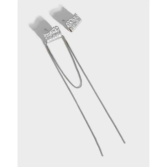 Asymmetrical Tassel Silver Drop Earrings