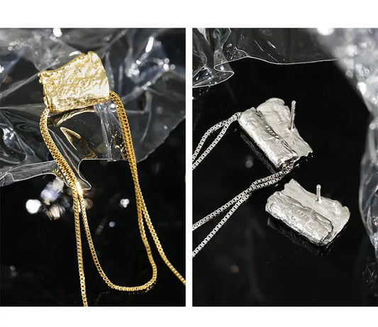 Asymmetrical Tassel Silver Drop Earrings