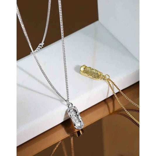 Square Silver Pendant Necklace