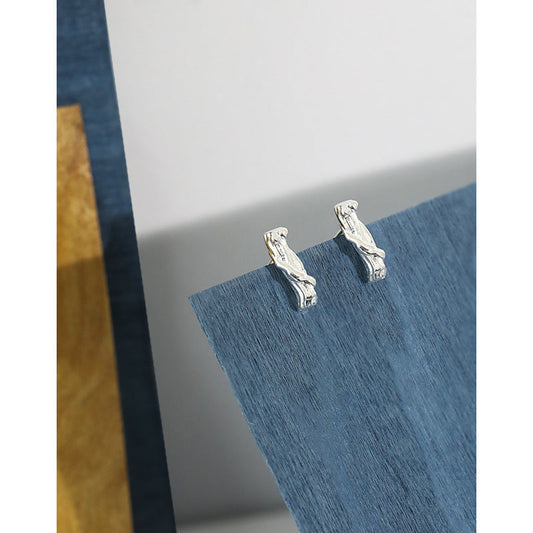 Branch Texture Silver Stud Earrings