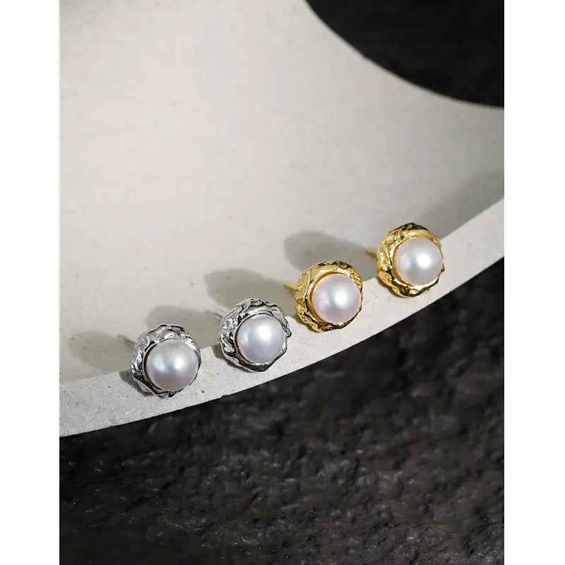 Serenity Silver Pearl Stud Earrings