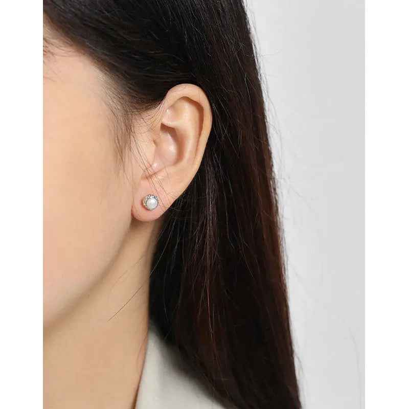 Serenity Silver Pearl Stud Earrings