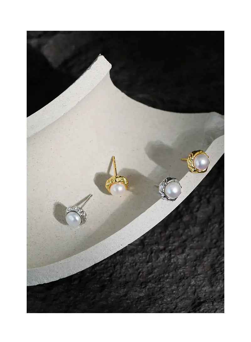 Serenity Silver Pearl Stud Earrings