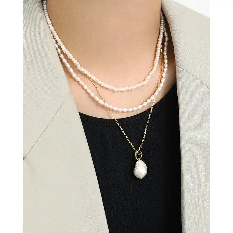 Baroque Flat Silver Tiny Pearl Necklace