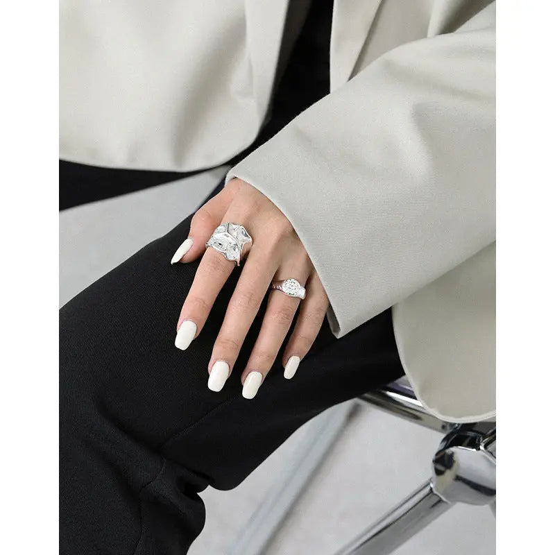 Enigmatic Ripples Silver Statement Ring