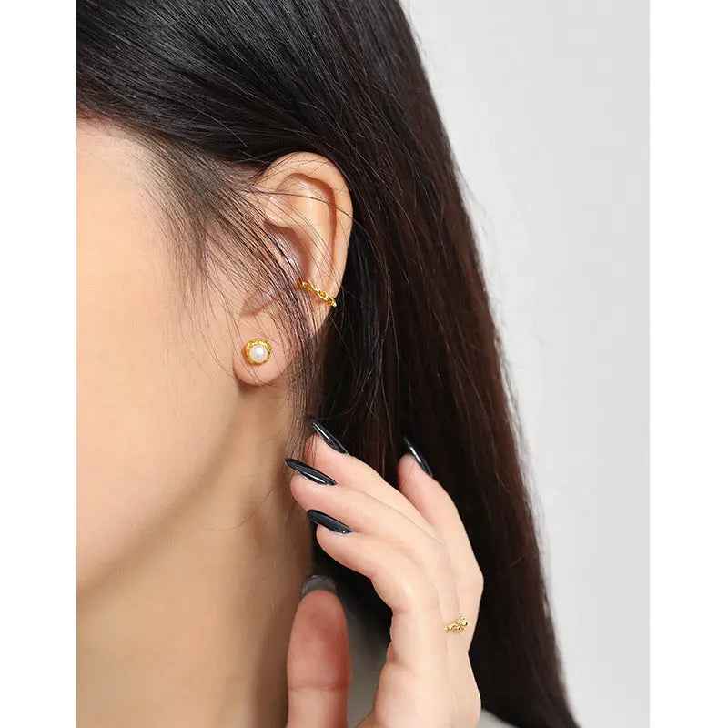 Serenity Silver Pearl Stud Earrings