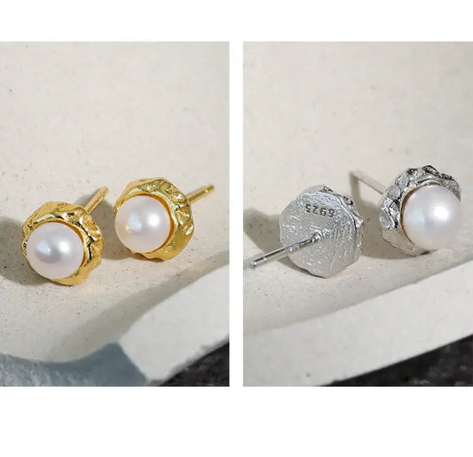 Serenity Silver Pearl Stud Earrings