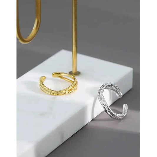 Aurora's Cross Texture Silver Stacking Ring