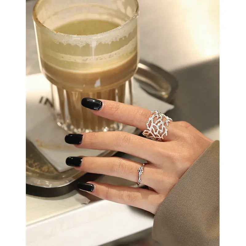 Sylvia's Branch Texture Silver Statement Ring