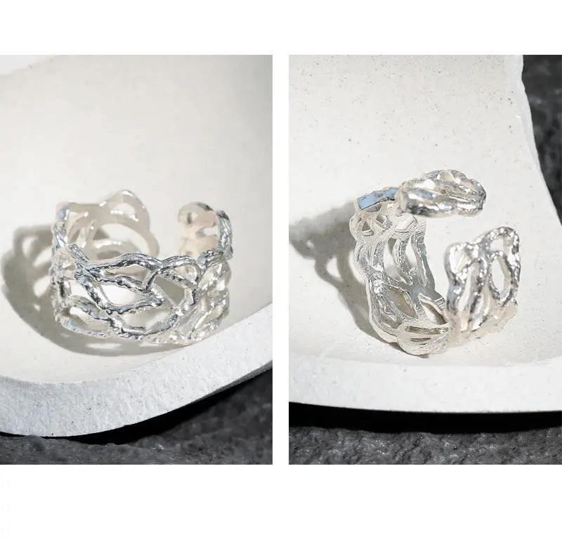 ARBOR'S IRREGULAR BRANCH SILVER RING - OPHRASTUDIO